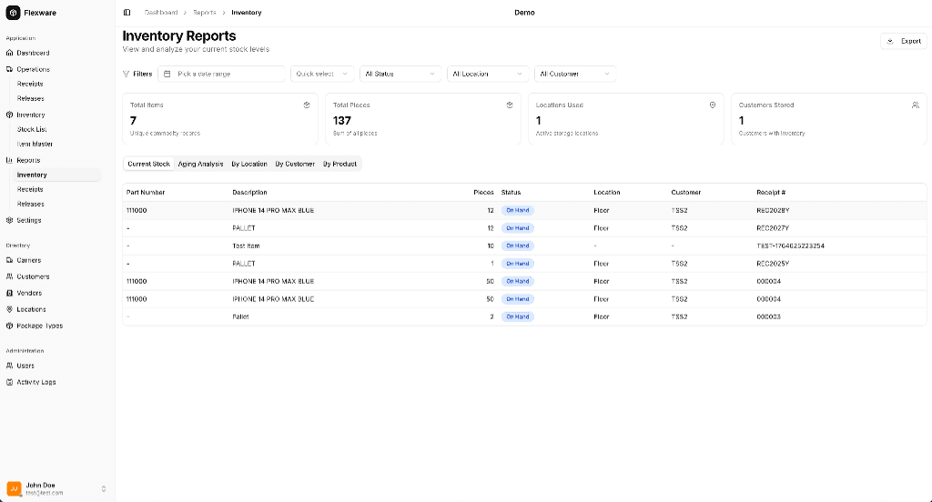 Flexware - Inventory Reports